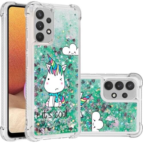Glitter Sequin Liquid Quicksand Shockproof Phone Case For Samsung Galaxy A32 4G Air Cushion Reinforced Corners Cover