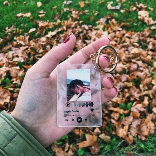 1pc Custom Acrylic Board Keychain Personalized Music Code Photo Album Car Key Chains Customized Couple Women Memorial Gift