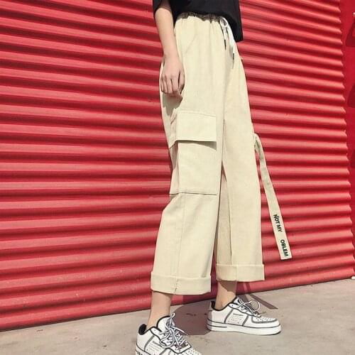 Khaki Cargo Pants Women Hip Hop Joggers High Waist Loose Female Trousers Japanese Ladies Pants Japan Harajuku Pants With Pocket