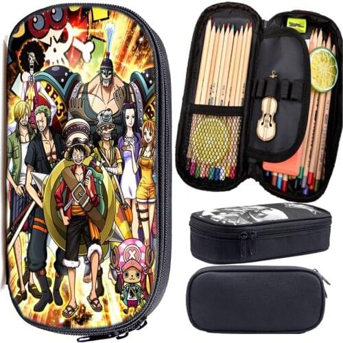 One Piece Anime School Pencil Case Cartoon Zipper Pen Bag ONE PIECE Luffy Pencil Bag Students Stationery Bag School Supplies