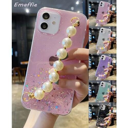 Luxury Pearl Bracelet Chain Phone Case for Xiaomi Poco X3 NFC M3 F3 F2 Pro Mi 11 Lite Ultra 10T Note 10 DIY Glitter Cover Shell