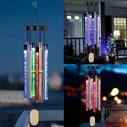 Color-Changing LED Solar Powered Column Wind Chime Lights Two Switching Methods Yard Garden Decor For Hanging On Trees Balcony