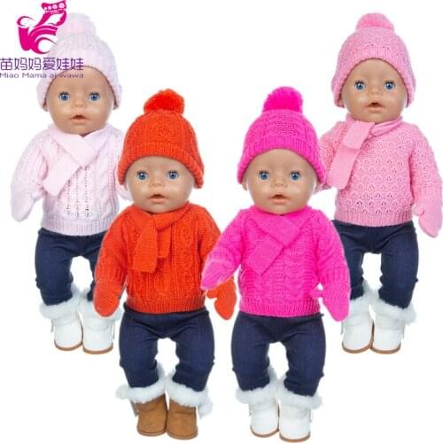 Infant baby doll clothes crochet sweater 18" girl doll winter outwear set new year apparel for dolls