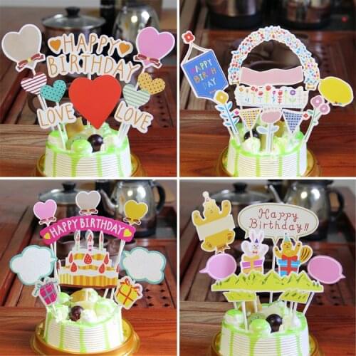DIY Cute Happy Birthday Cake Topper Cartoon Animals Cupcake Flags Birthday Party Cake Baking Decor Baby shower Cake Flags