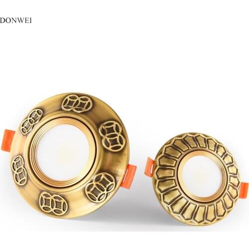 European Style Luxury Copper 5W COB Spotlight Embedded Copper Vintage LED Downlight For Livingroom Kitchen Corridor Home Decor