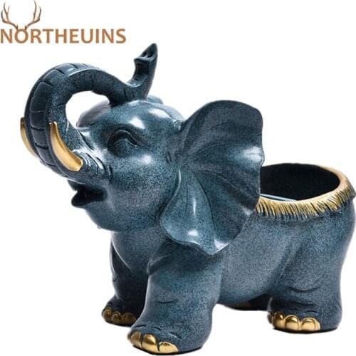 NORTHEUINS Resin Elephant Storage Figurines Miniature Animal Statuette Figurines for Interior Table Desk Living Room Decoration