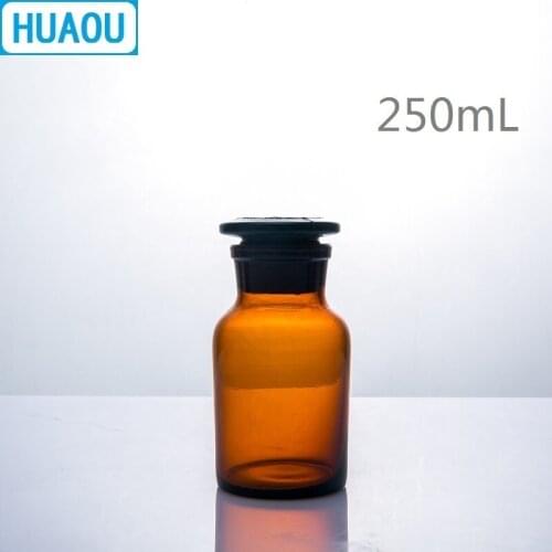 HUAOU 250mL Wide Mouth Reagent Bottle Brown Amber Glass with Ground in Glass Stopper Laboratory Chemistry Equipment