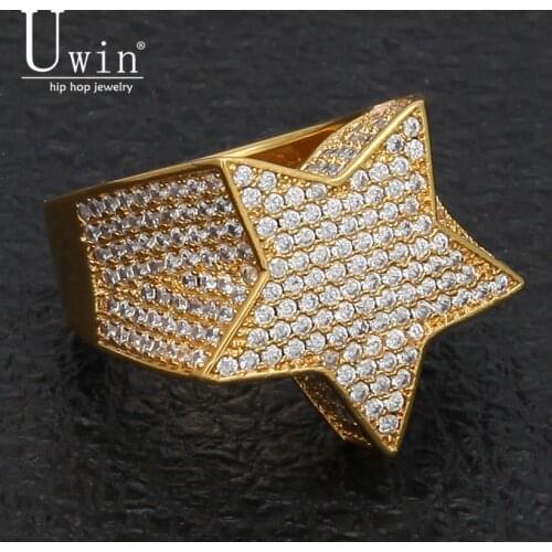 UWIN Five Point Star CZ Rings Puffed Marine Micro Paved Full Bling Iced Out Cubic Zircon Luxury Fashion Hiphop Jewelry Gift