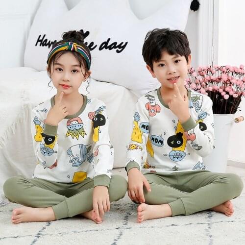 Boys Sleepwear 100% Cotton Long Children Clothes Sets Cartoon T-Shirts Pants 2Pieces Sets Pyjamas Kids Nightwear 3 5 7 9 11Year