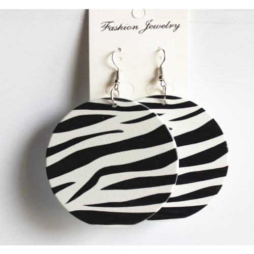 Ins Wood Round Africa Black White Stripes Zebra Printing Earring Wooden Diy Party Engagement Accessory African Jewelry 60cm