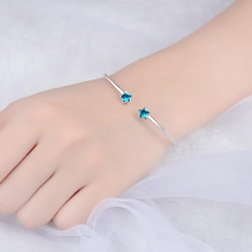LUKENI Charm Crystal Star Bangles Jewelry For Women Jewelry Top Quality 925 Sterling Silver Bracelets Girl Party Accessories Hot