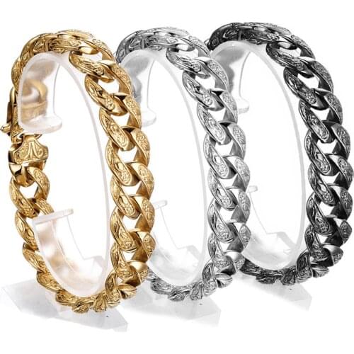 Mens Bracelets 316L Stainless Steel Cuban Curb Chain Link Bangles 15mm 9 inch For Male Gifts Jewelry