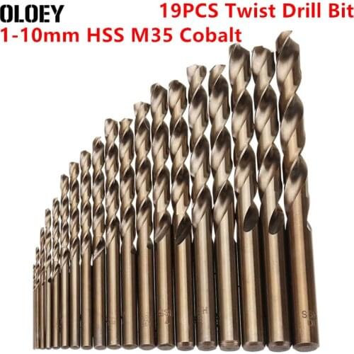 19PCS 1-10mm HSS M35 Cobalt Twist Drill Bit Set for Metal Alluminum Wood Drilling Deep Hole Positioning Iron HSS-Co Tools Kit