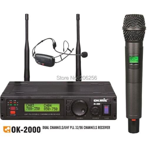 New okmic OK-2000 Wireless Microphone UHF/PLL true diversity wireless microphone system handheld mic and Headset Microphones gym