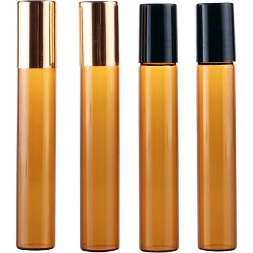 Wholesale 15mm*94mm 100Pieces/Lot 10 ML Roll On Portable Amber Glass Refillable Perfume Bottle Empty Essential Oil Case