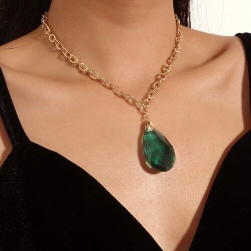ORNAPEADIA Necklace for Women Minimalist Drop-shaped Emerald Snake Bone Chain Creative Adjustable Elegant Jewelry Wholesale