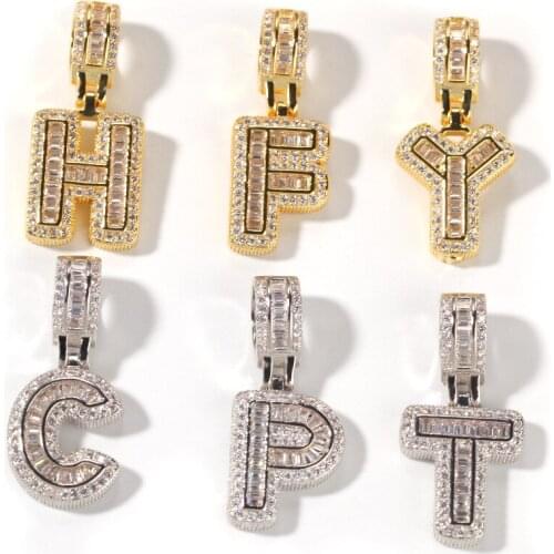 2020 Custom Name Necklace, Initial Letters Custom ICY Miami Baguette Letter Zircon Charm DIY Initial Necklace Pendant Christmas
