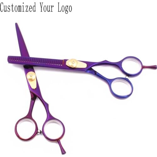 Hairdressing Scissors 5.5" Engrave Logo JP Satinless Violet Cutting Scissors Thinning Shears Hair Scissors C1020