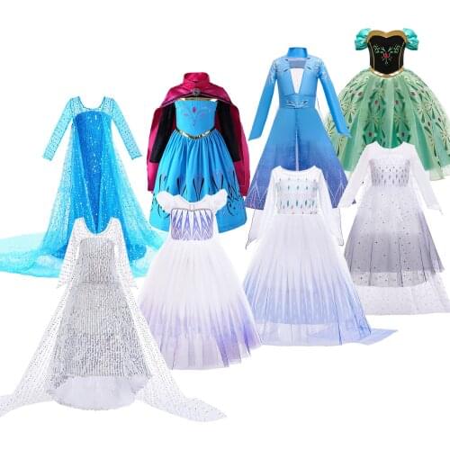 Girls Elsa Dress Snow Queen 2 Halloween Carnival Princess Costume Fancy Disguise Anna Birthday Party Princess Dress New Clothing
