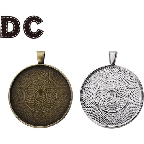 DC 5pcs/lot Silver/Ancient Green Blank Tray Pendant Fit 35mm Round Cabochon Cameo Settings DIY Necklace Jewelry Making Finding