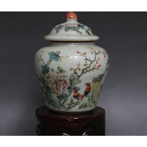 Rare Old Chinese QingDynasty(1616-1911)Pastel Porcelain crock,with flower&birds, best Home Decorationsm Free shipping