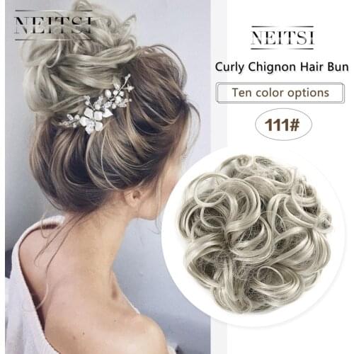 NeitsiSynthetic Hair Bun Messy Curly Scrunchie Chignon With Elastic Band Updo Hair Extensions Hairpieces For Women Heat Resistan