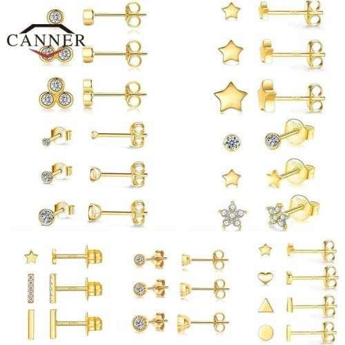 CANNER 3pcs/set 925 Sterling Silver 5A Zircon Stud Earrings For Women Piercing Earring Earings Jewelry Ear Buckle Pendientes