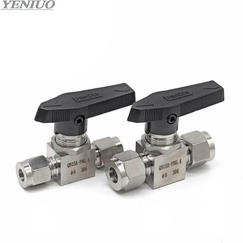 Ball valve 6 8 10 12 14mm 1/8 1/4 3/8 1/2 tube stainless steel 304 high pressure high temperature card set ball velve