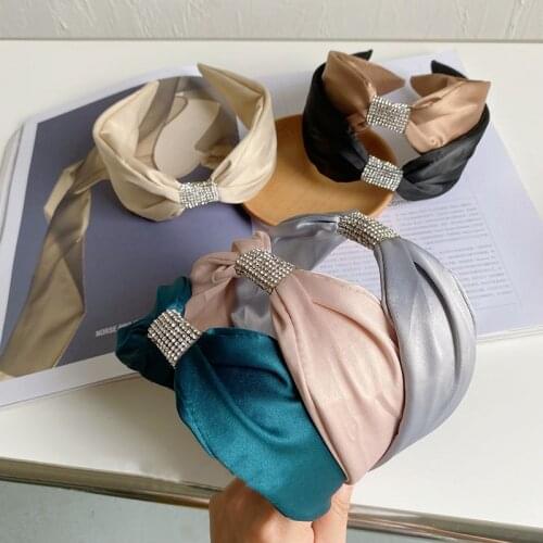 Rhinestone Knotted Headband For Women Korean Blue Black Silver Gray Wide-Sided Knotted Fashion Simplicity Head Wrap Accessories