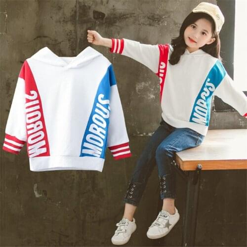 Sweatshirt for girls with hoodies for girls 12 years old autumn clothes letter print contrast white girls tops kids hoodies