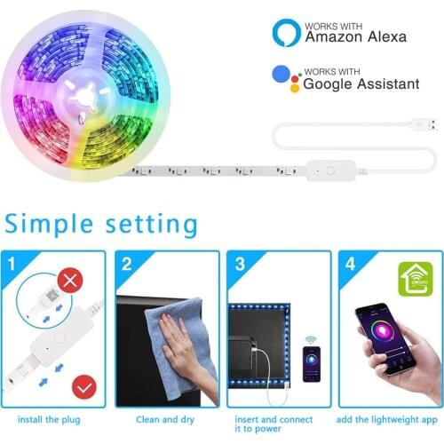 NiteBird 2.8m WiFi Smart LED Strip TV Backlight Smart Life APP Control RGB USB Light Band Compatible With Alexa Google Assistant
