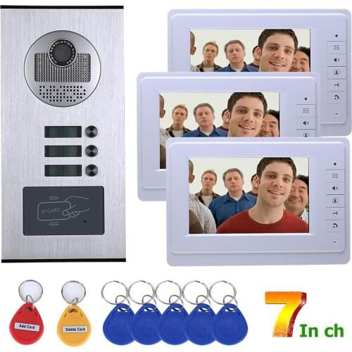 Video Intercom Systems 3 apartments 7 inch Video Door Phone System RFID IR-CUT HD 1000TVL Doorbell Camera