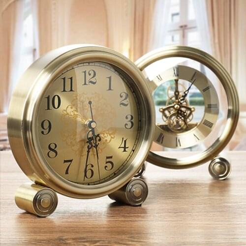 Metal Stainless Steel Vintage Table Clock Luxurious Quartz Silent alarm clock Retro StudyRoom Desk Horloge Free Shipping WF1106