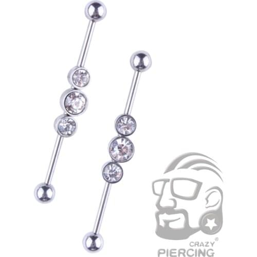 Top Quality 3 Gems Fashion Earring 316L Stainless Steel Industrial Piercing Barbell Body Jewelry