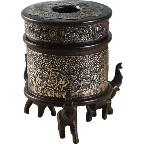 NEWYEARNEW Wooden Canister Paper Tissue Box Vintage Storage Southeast Asia Art Crafts Home Decoration Wedding Gift