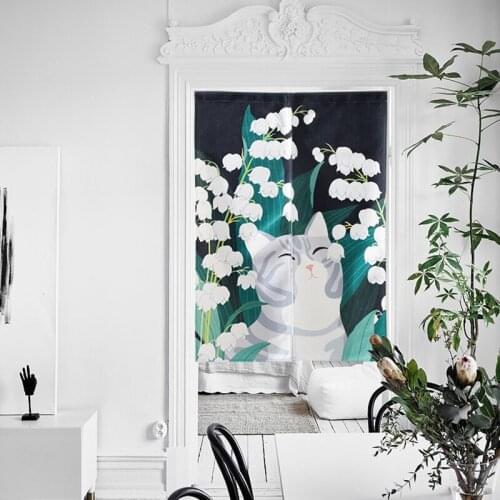 Cartoon cat door curtain plant half curtain art bedroom home decorative living room kitchen hanging bathroom partition curtain