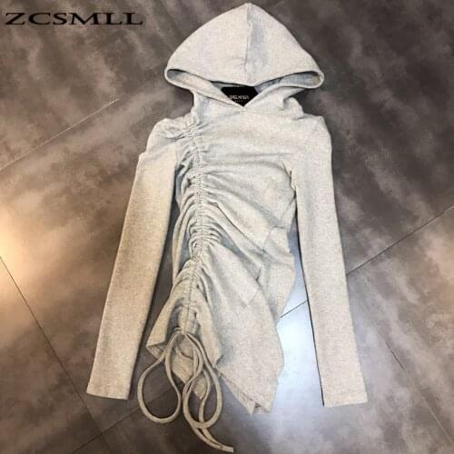 ZCSMLL Hooded Irregular Women Sweatshirts Solid Color Long Sleeve 2021 New Autumn Korean Fashion Female Vintage Hoodies
