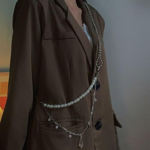 Retro Punk Style Waist Chain Women Fashion Body Chain Pearl Belly Chains Female Water Drop Pendant Body Jewelry Crossbody Chain