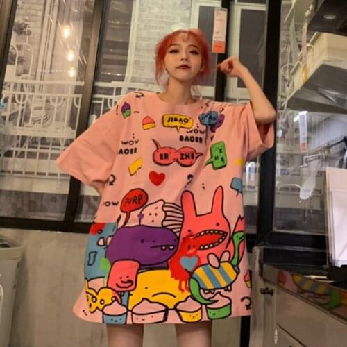 2020 Hip Hop Women T-shirt Korean Fashion Summer Woman T-shirts Short Sleeve O-neck Graffiti Printing Harajuku Magliette Donna