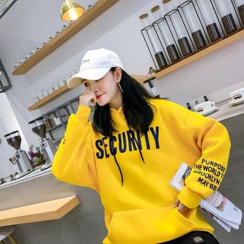 Autumn And Winter Printed Letter Long Sleeves Thick Sweatshirt Womens Hoodies 2020 Korean Streetwear Red Hoodie For Women
