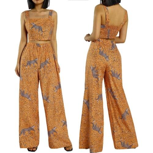 2021 Lady Fashion Wide Leg Pants Suit Women Tank + Wide-leg Trousers Leopard Print Casual Style High Waist Cool Summer Clothing