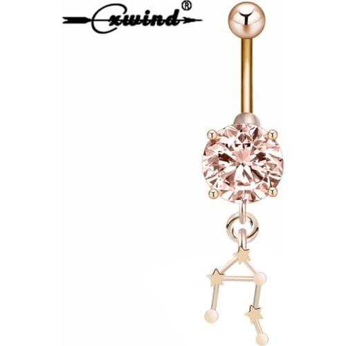 Cxwind Charm Libra Zodiac Star Sign Navel Ring Belly Button Piercings Rings for Girl Sexy Body Navel Zircon Jewelry