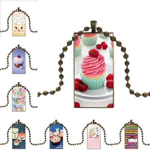For Women Gift Fashion Glass Cabochon Pendant Rectangle Necklace Choker Necklace Jewelry Chocolate Nutella Cupcakes