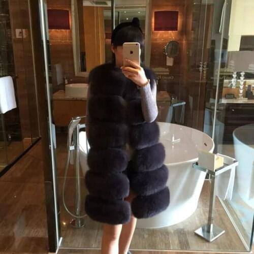 Fashion Vest And Fur Top Faux Fox Fur Fashion Women Long Coats Furry Warm Jackets Autumn Winter Black Elegante Mulheres Casacos