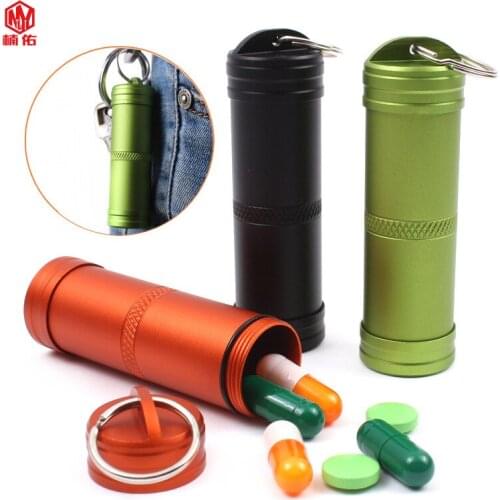1PCS Outdoor Emergency Equipment Tool EDC Travel Bag Camping Survival Waterproof Pill Box Aluminum Keychain