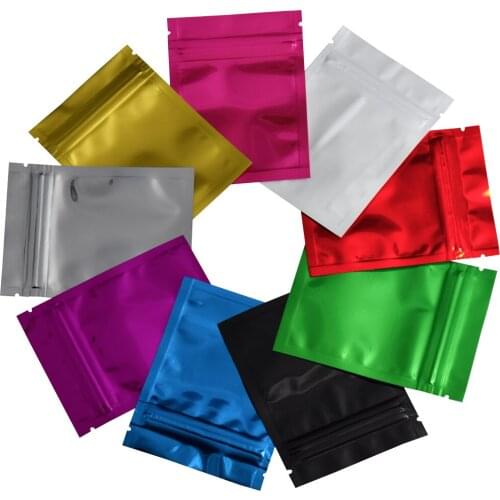 100Pcs Colorful Aluminum Foil Zip Lock Grip Seal Tear Notch Bag Reclosable Reusable Food Storage Packaging Pouches for Snack Tea