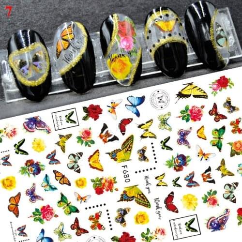 3D Holographic Butterflies Nails Art Manicure Stickers Blue Black Decals Spring Theme Flowers Nail Decoration Manicure