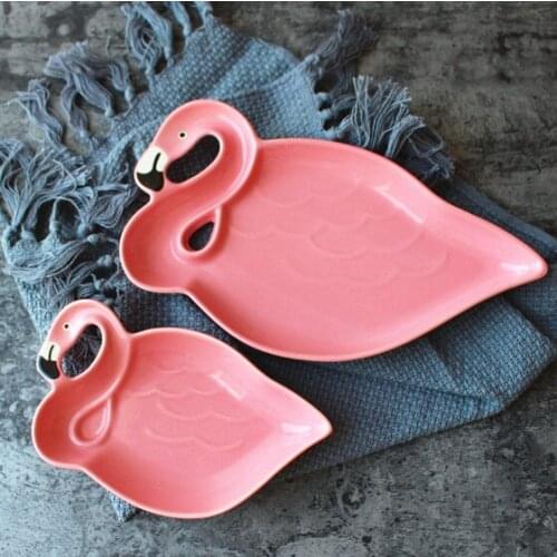 Flamingo Girl Pink Bird 3D Creative Ceramic Plate Dishes Snacks Dried Fruit Plate Dessert Plate Bone China Dinnerware Gift