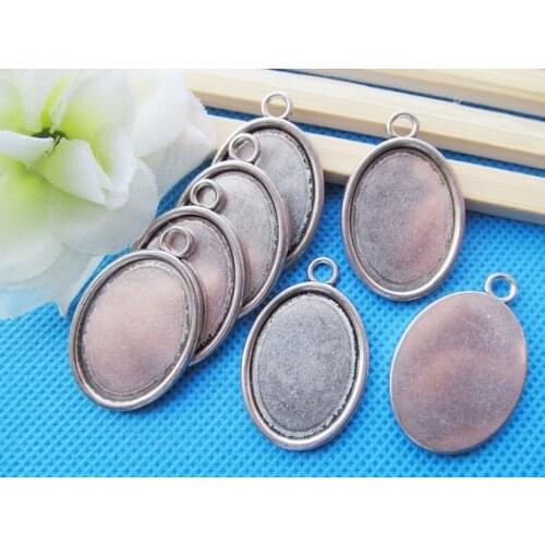 50pcs Antique Silver tone/Antique Bronze Thick Oval Base Setting Bezel Tray Pendant Charm, fit 18mmx25mm Oval Cabochon/Cameo