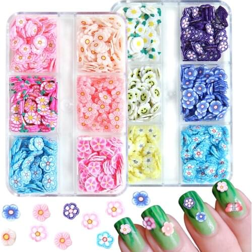 6 Grids 3D Nail Art Flower Mixed Fruit Shaped Sequins DIY Design Tiny Polymer Clay Slices Decorations Nails Sticker Accessories